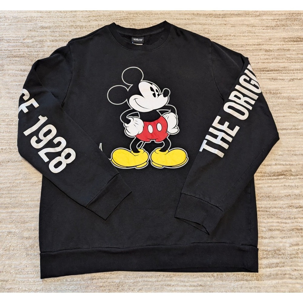 Disney Mickey Mouse Sweatshirt Sz L Crew neck Spellout Original 1928 Graphic